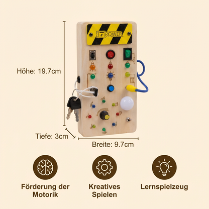 Montessori sensorikbräda i trä med ljus och strömbrytare – motorikleksak för barn