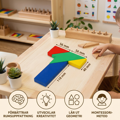 Trä-tangrampussel – Montessori geometriskt lärspel för barn