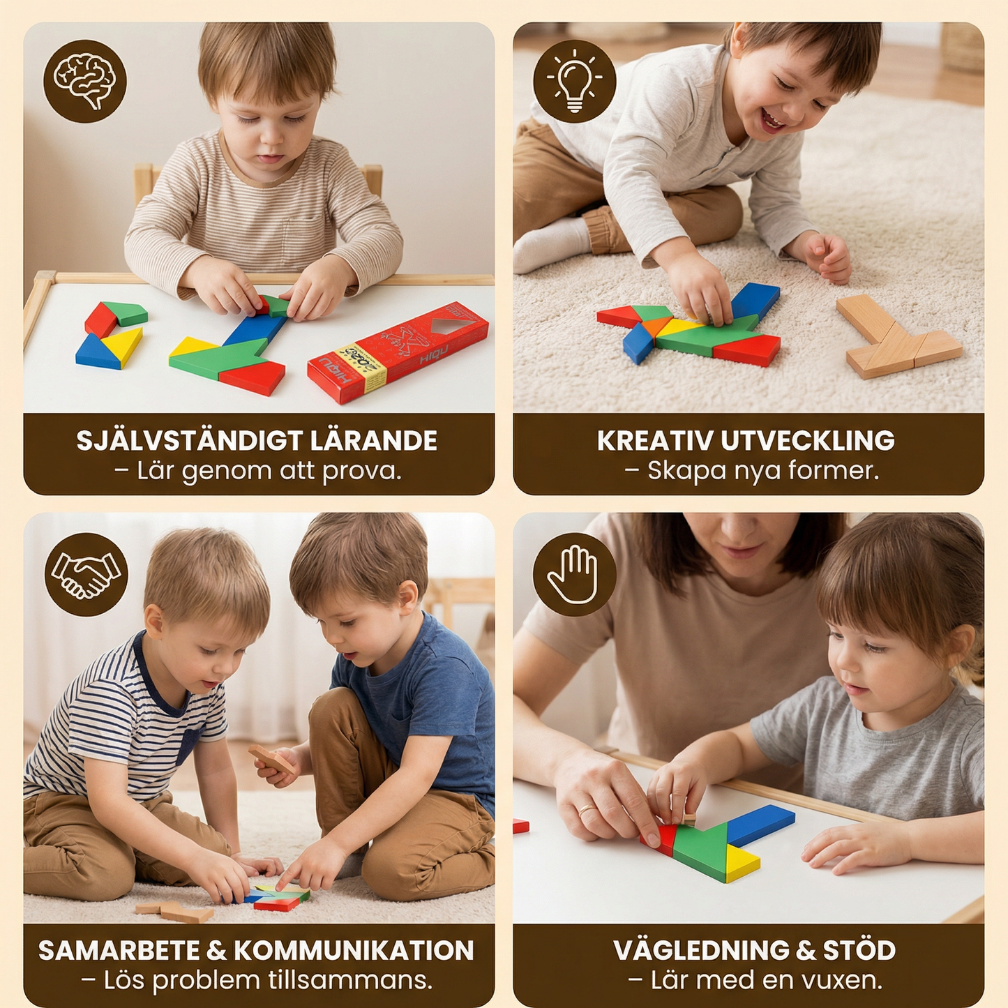 Trä-tangrampussel – Montessori geometriskt lärspel för barn