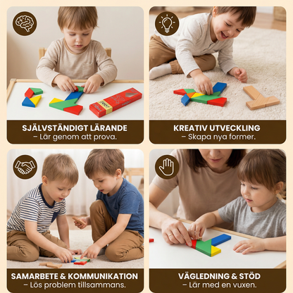 Trä-tangrampussel – Montessori geometriskt lärspel för barn