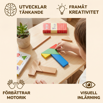 Trä-tangrampussel – Montessori geometriskt lärspel för barn