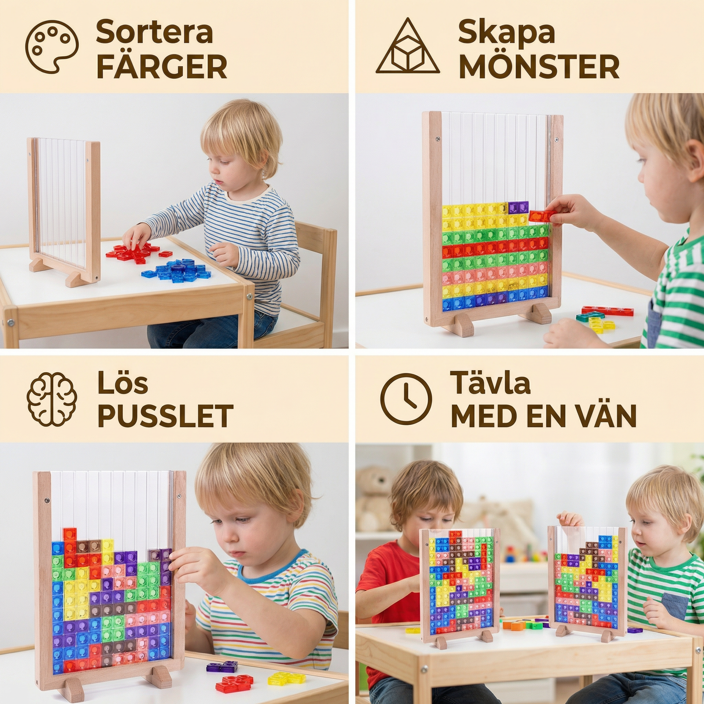 3D färgblockspussel med träram – pedagogiskt Montessori lärspel för barn