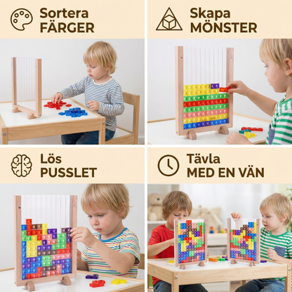 3D färgblockspussel med träram – pedagogiskt Montessori lärspel för barn