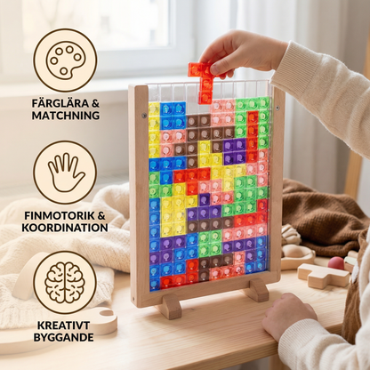 3D färgblockspussel med träram – pedagogiskt Montessori lärspel för barn