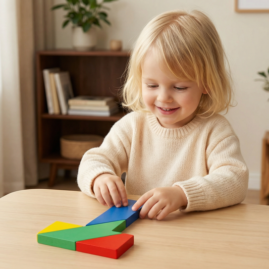 Trä-tangrampussel – Montessori geometriskt lärspel för barn