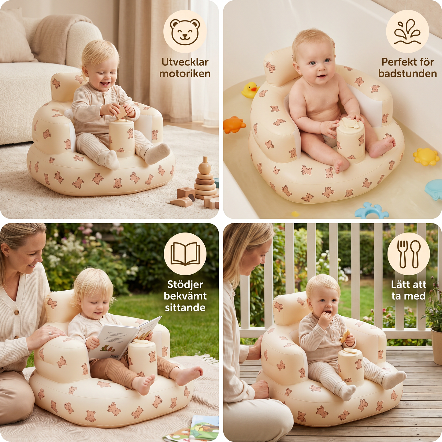 Uppblåsbar Babysits med Bärmönster för Sittande och Bad
