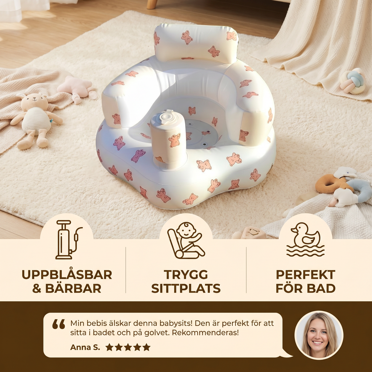 Uppblåsbar Babysits med Bärmönster för Sittande och Bad