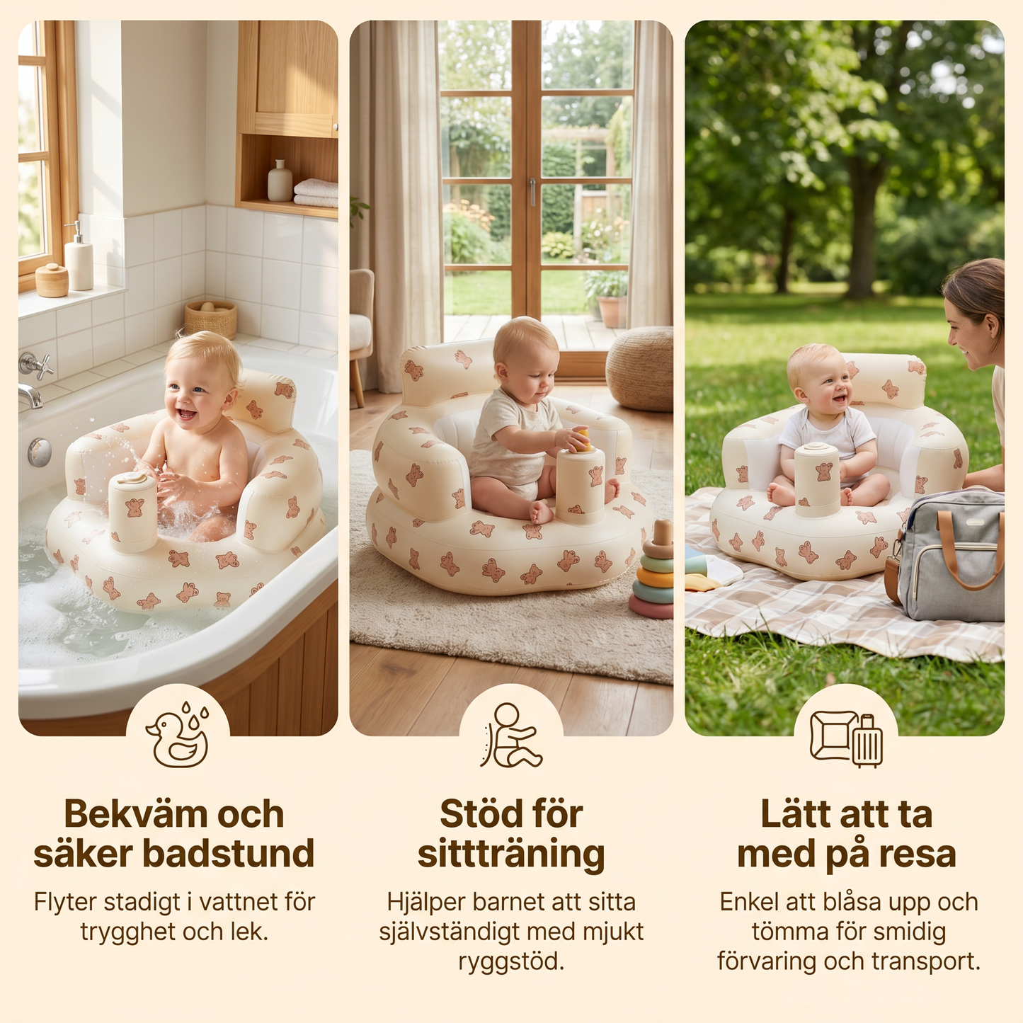 Uppblåsbar Babysits med Bärmönster för Sittande och Bad