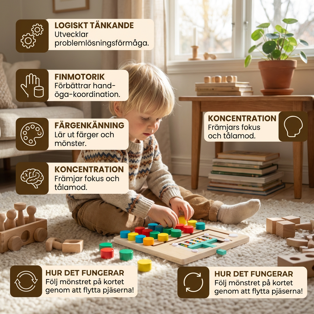 Fyrfärgs logiksorteringsspel i trä – Montessori lär- och tankespel för barn