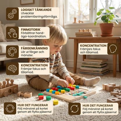 Fyrfärgs logiksorteringsspel i trä – Montessori lär- och tankespel för barn