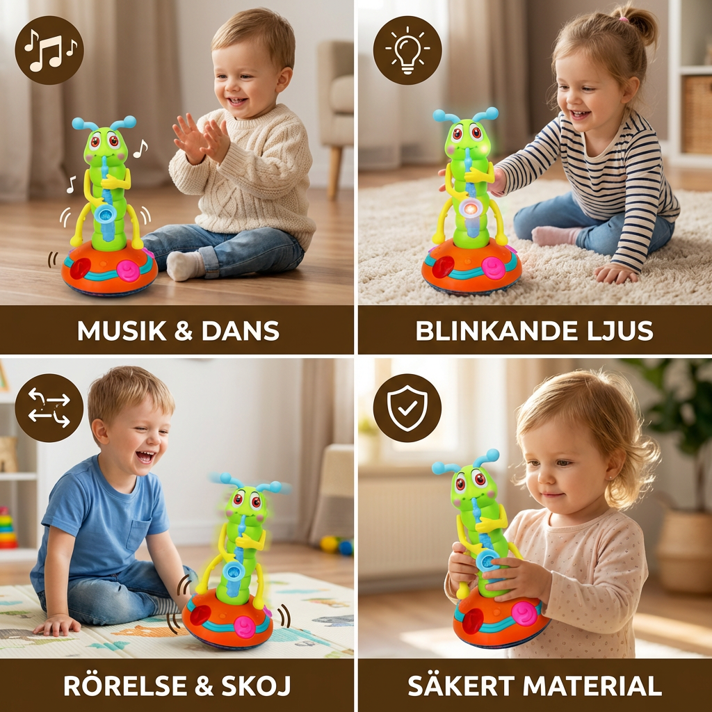 Dansande saxofon-larv leksak för barn