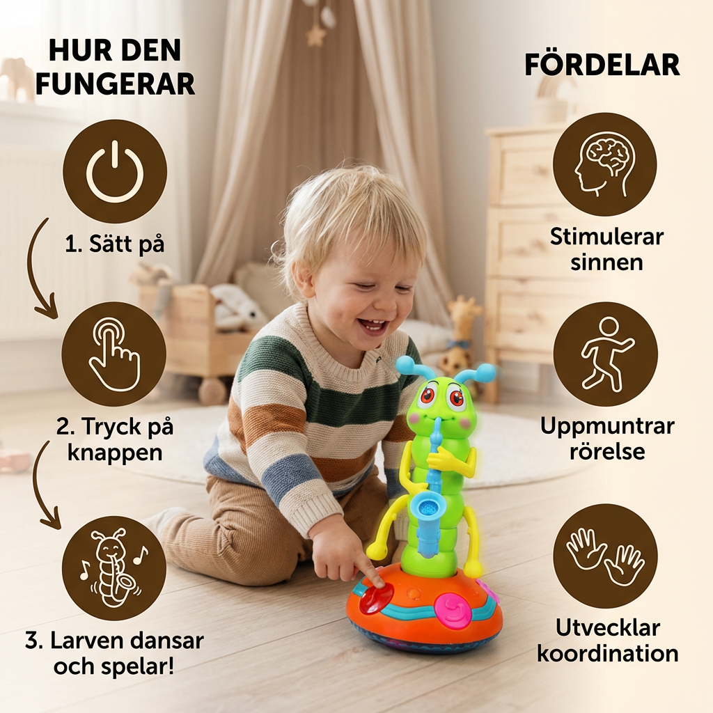 Dansande saxofon-larv leksak för barn