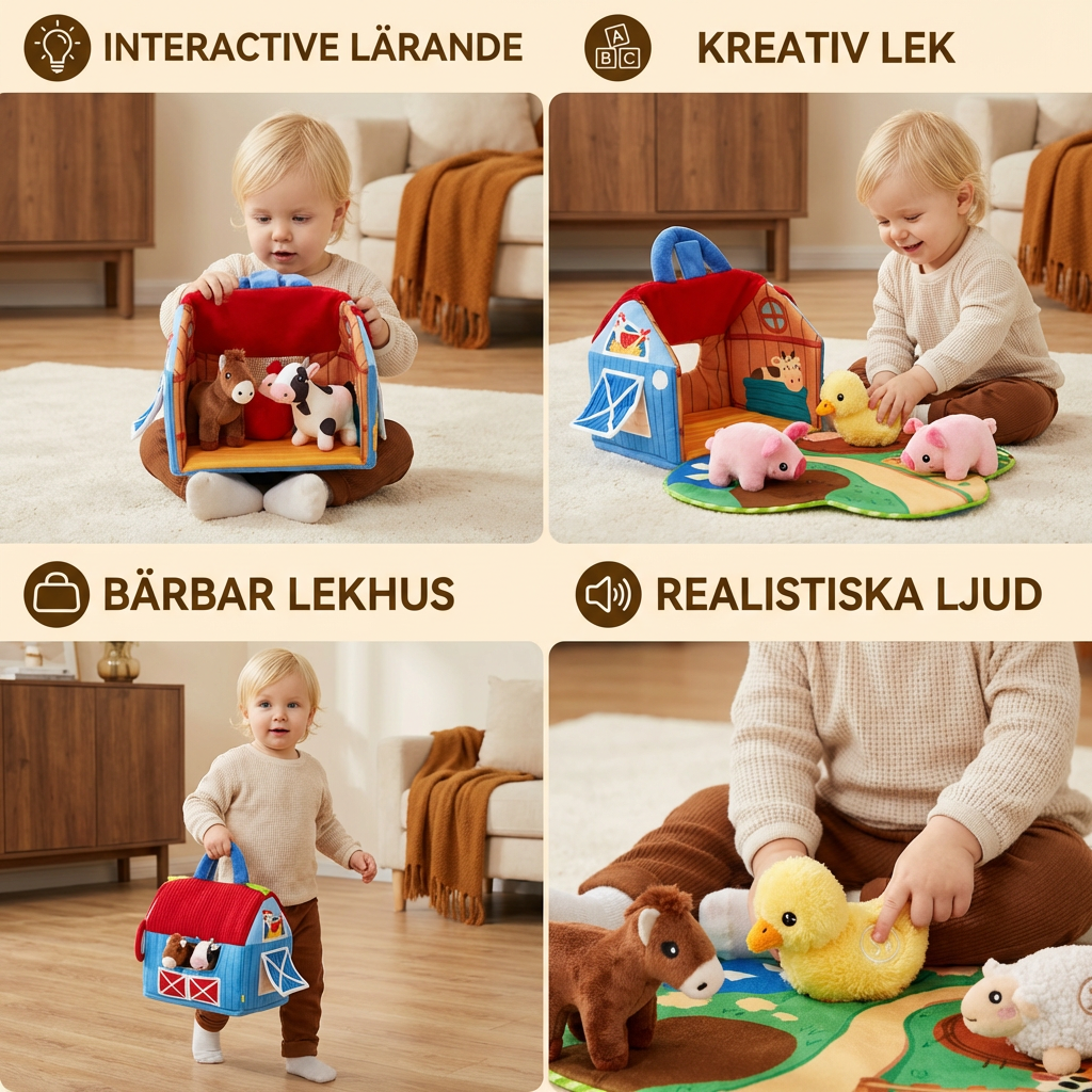 Gård Djur Plysch Lekset – Interaktiv Leksak För Lärande Med Bärbart Lekhus