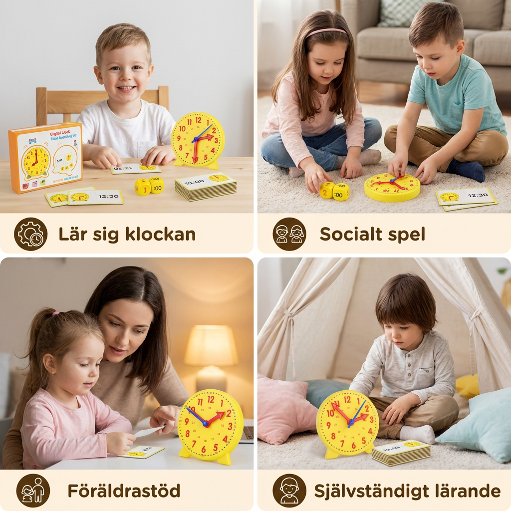 Lärklocka för Barn – Interaktivt Tidsinlärningsspel med Kort och Tärningar
