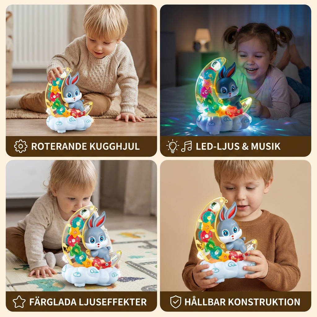 Lysande Månhare-Leksak – Transparent Kugghjulsdesign med Musik och LED-Ljus
