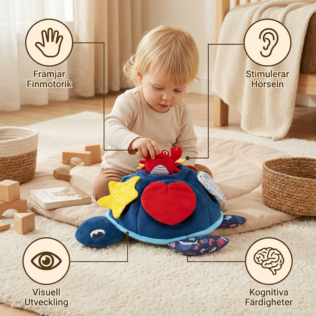 Montessori Sköldpaddans Aktivitetsleksak – Mjuk Sensorisk Lek för Barn