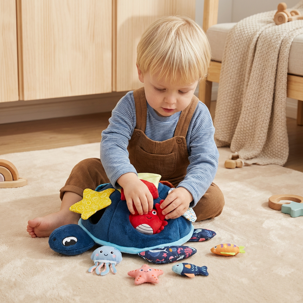 Montessori Sköldpaddans Aktivitetsleksak – Mjuk Sensorisk Lek för Barn
