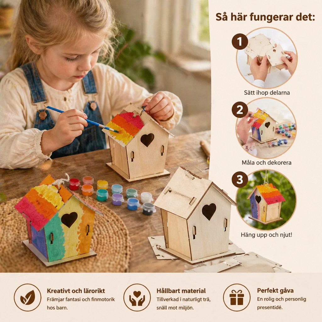 Färgglatt DIY Trädfågelhus Set för Barn – Måla & Bastu Set