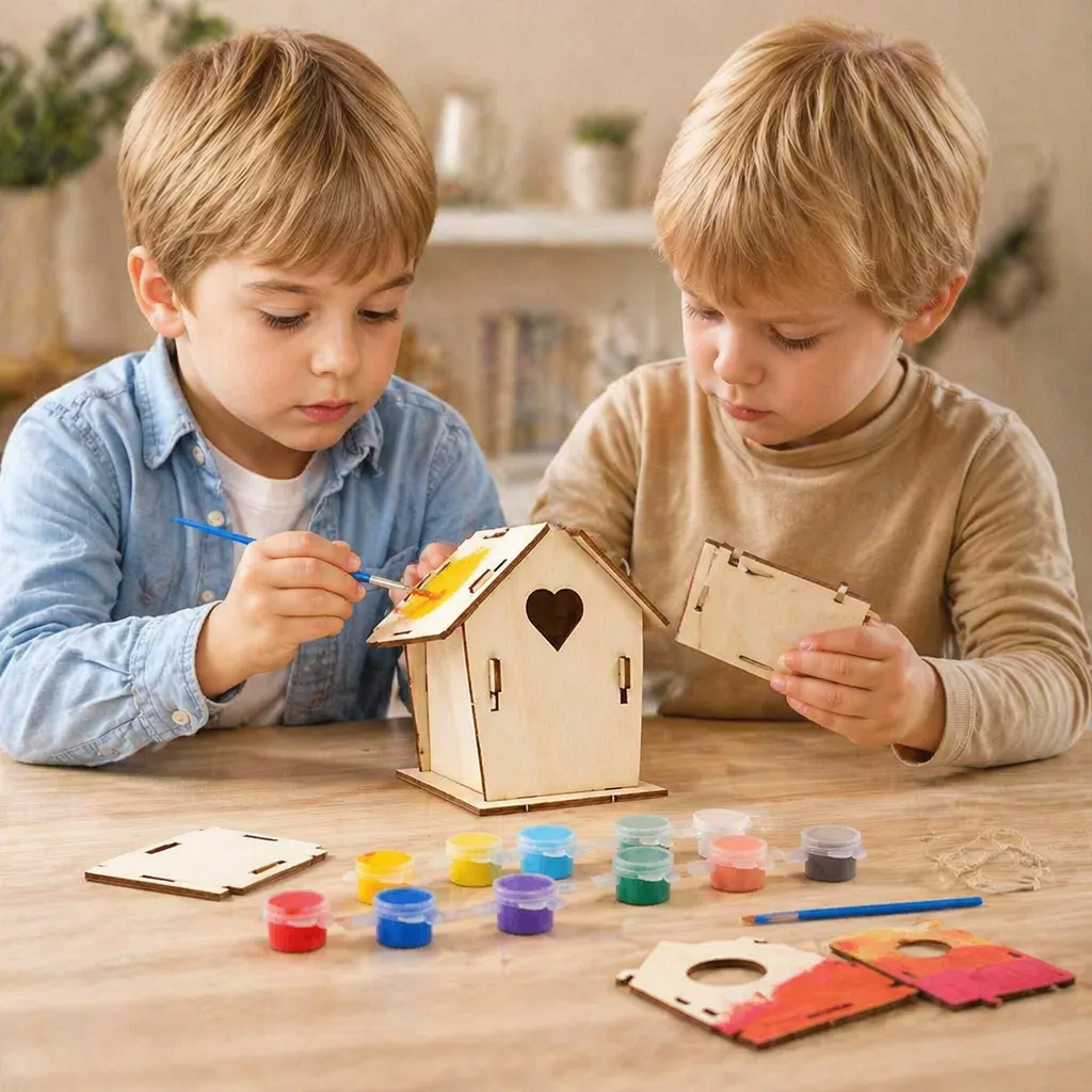 Färgglatt DIY Trädfågelhus Set för Barn – Måla & Bastu Set