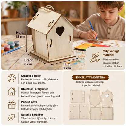 Färgglatt DIY Trädfågelhus Set för Barn – Måla & Bastu Set