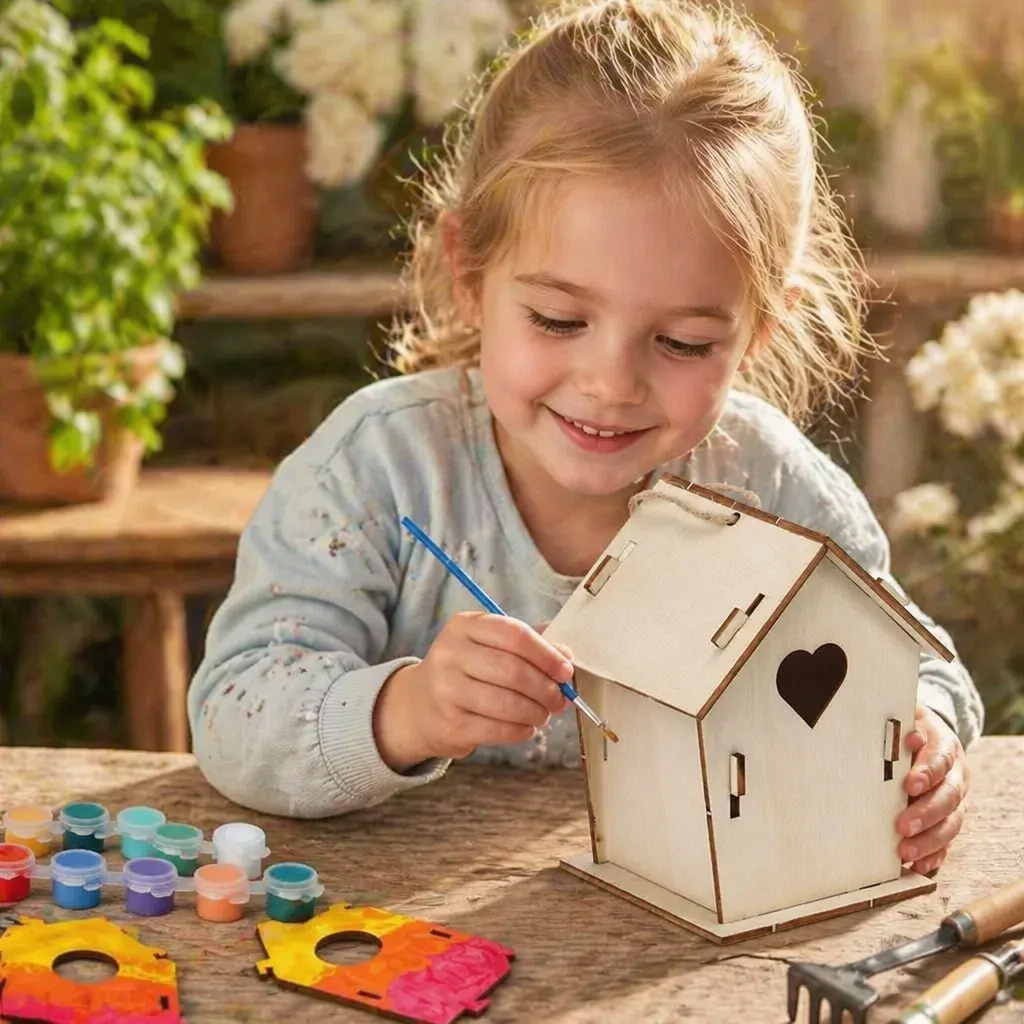 Färgglatt DIY Trädfågelhus Set för Barn – Måla & Bastu Set