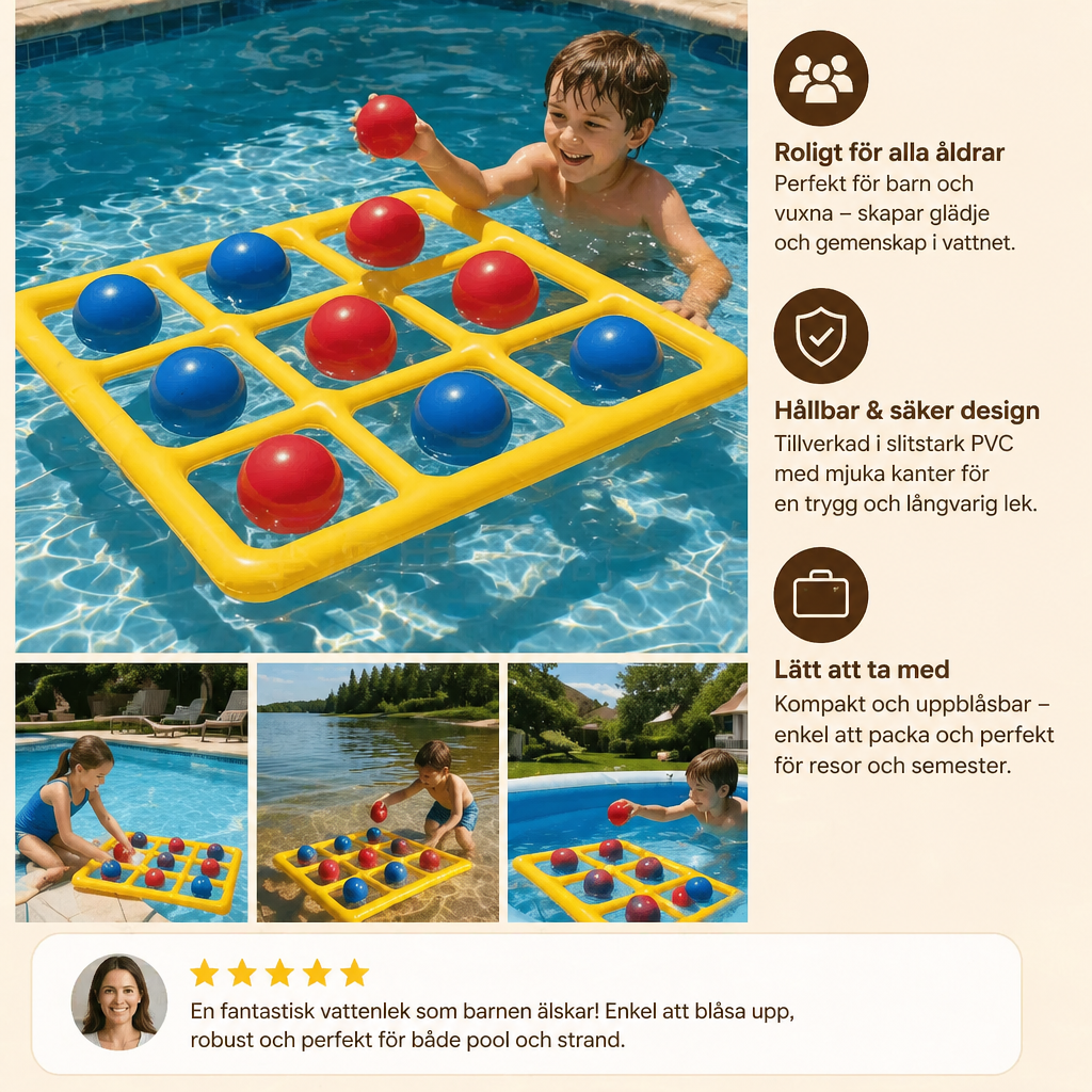 Uppblåsbart Pool Tic-Tac-Toe Spel – Vatten Partyspel med Bollar och Pump