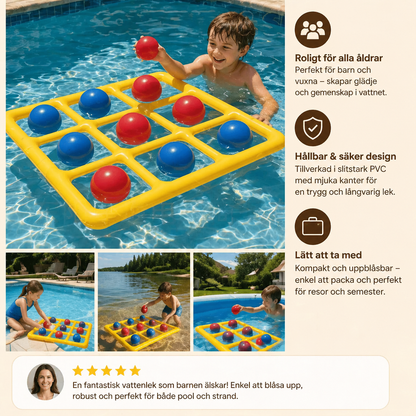 Uppblåsbart Pool Tic-Tac-Toe Spel – Vatten Partyspel med Bollar och Pump
