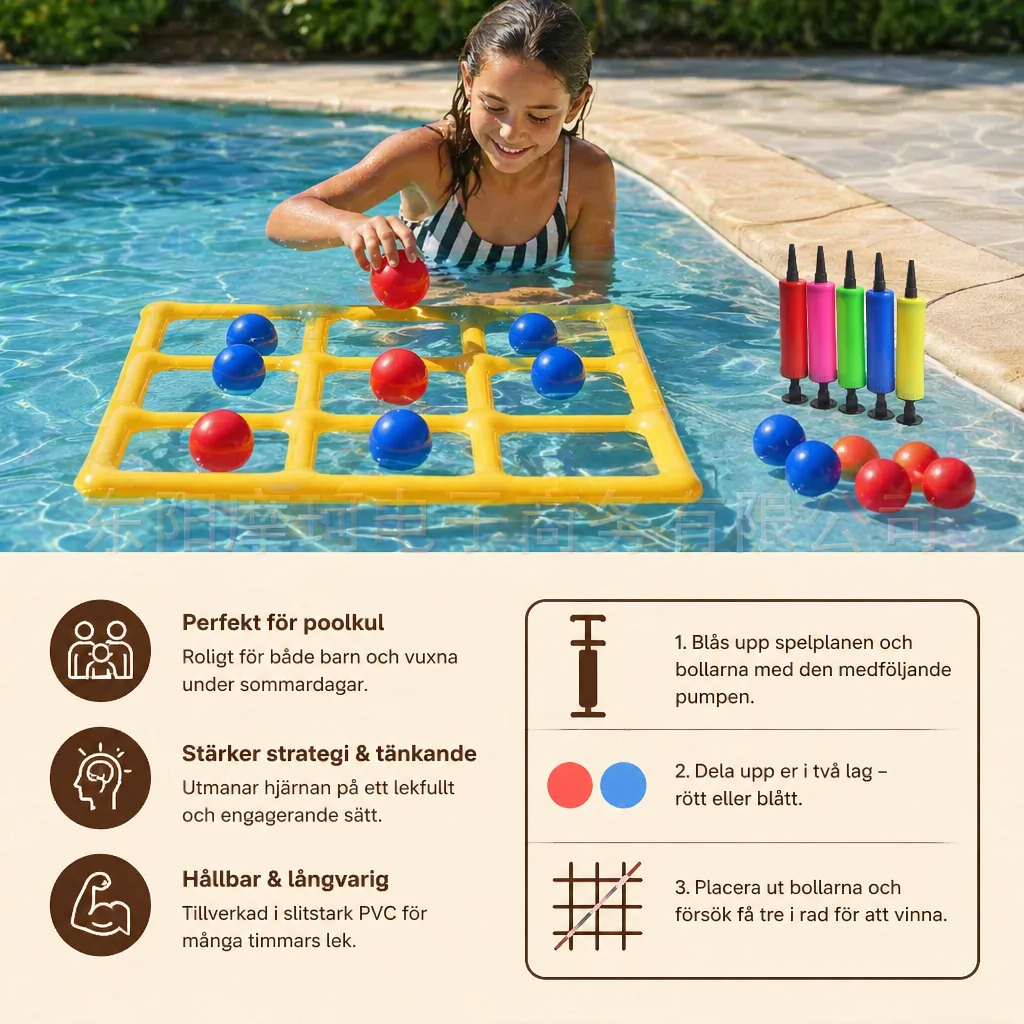 Uppblåsbart Pool Tic-Tac-Toe Spel – Vatten Partyspel med Bollar och Pump