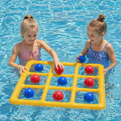 Uppblåsbart Pool Tic-Tac-Toe Spel – Vatten Partyspel med Bollar och Pump