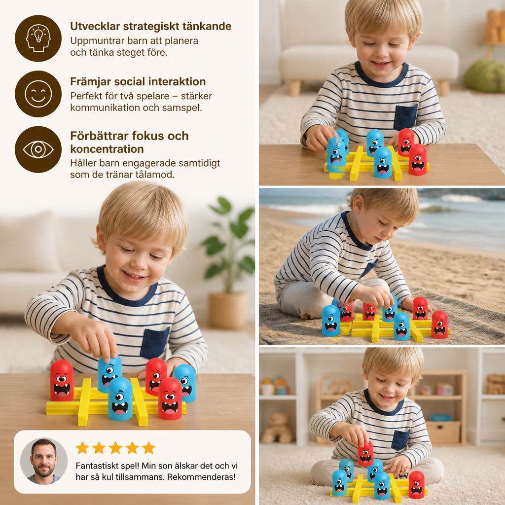 Monster Tic-Tac-Toe Brädspel för Barn – Roligt 2-Spelare Strategispel