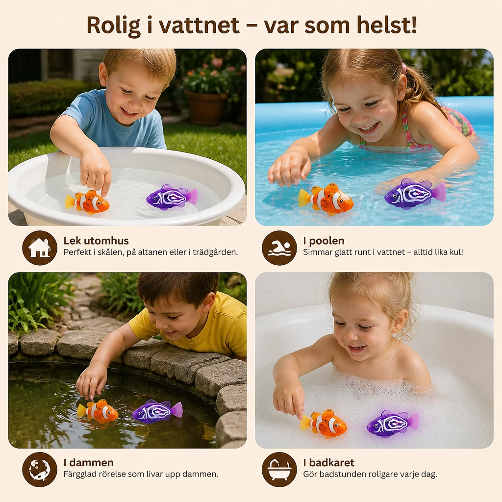 LED Pooledjur med Simmande Fiskar – Automatiskt Vattenaktiverade Ljusfiskar