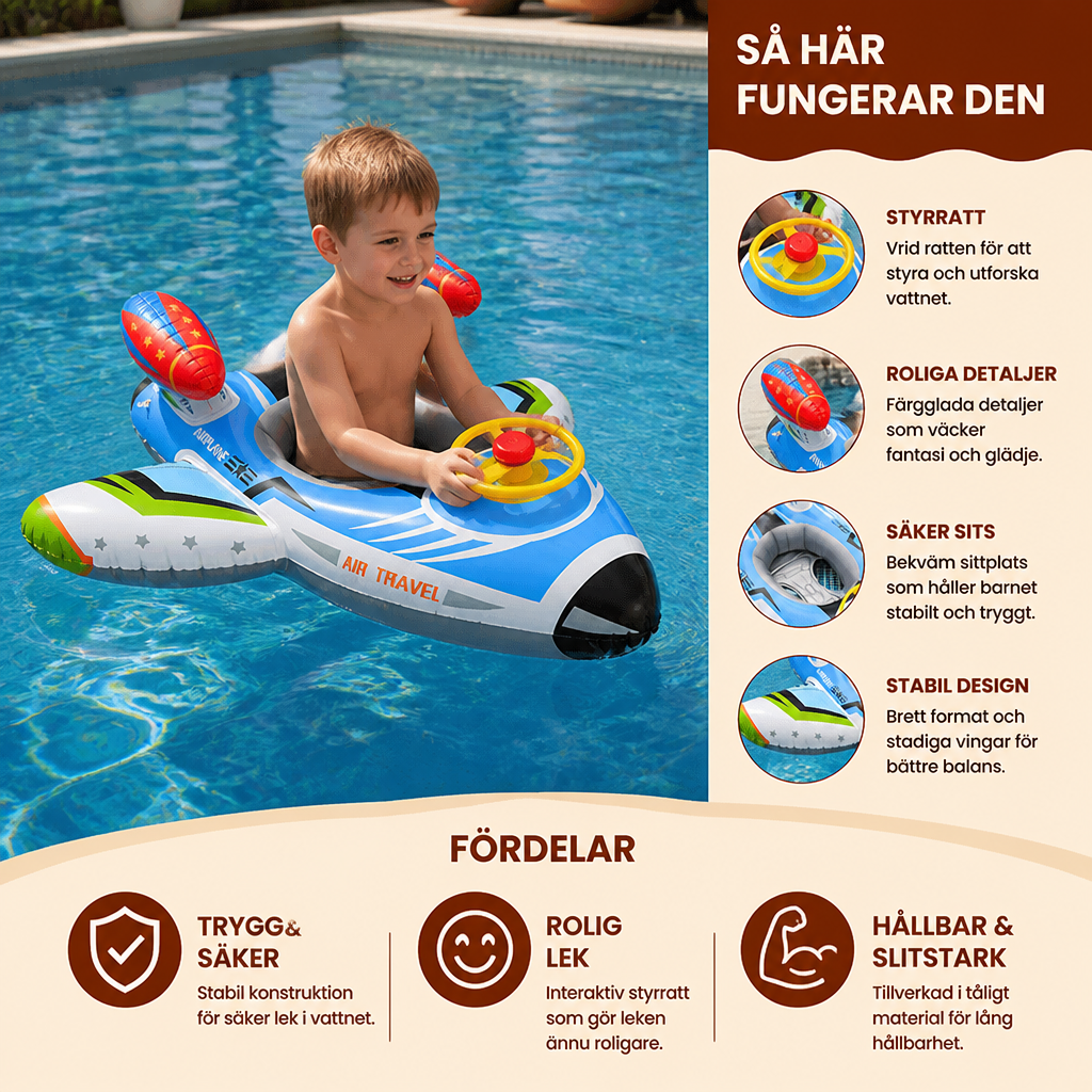 Inflatable Jet Fighter Pool Float med Säte & Styrhjul