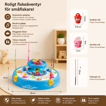 Elektrisk Rotationsfiskespel Leksak med Musik och Färgglada Fiskar