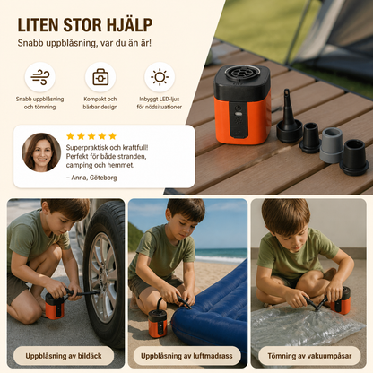 Bärbar Mini Luftpump Med LED-Ljus – Snabb Uppblåsning Och Tömning