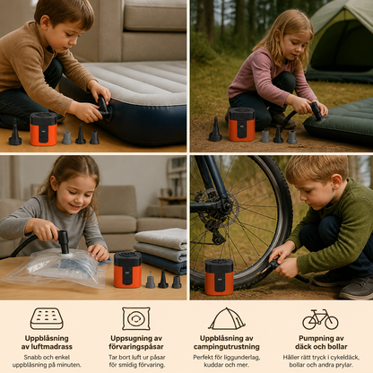 Bärbar Mini Luftpump Med LED-Ljus – Snabb Uppblåsning Och Tömning