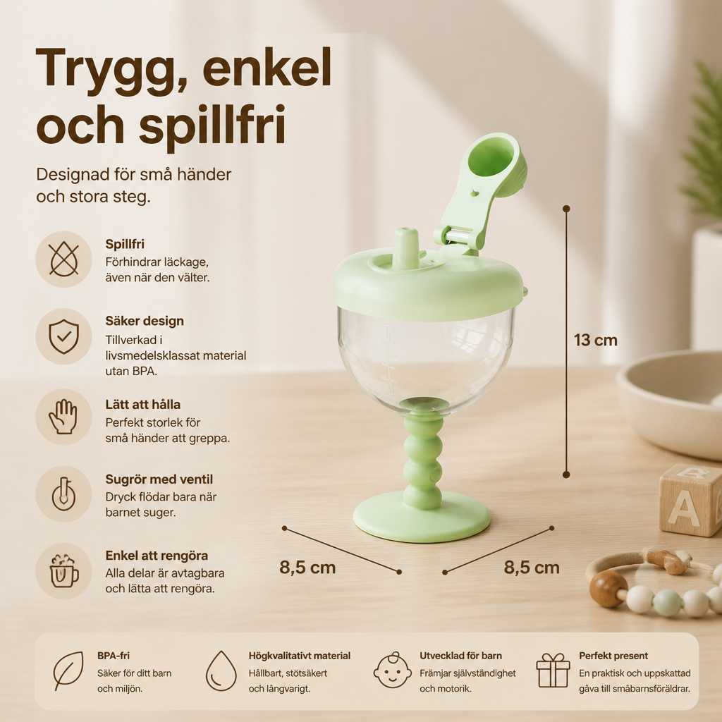 Spillsäker träningsmugg med sugrör för barn