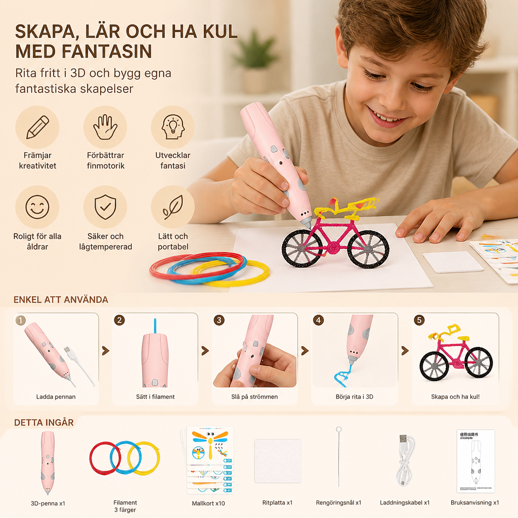 3D-Pennset Med Låg Temperatur För Barn – Säkert DIY-STEM-Ritset