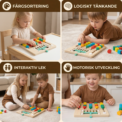 Fyrfärgs logiksorteringsspel i trä – Montessori lär- och tankespel för barn