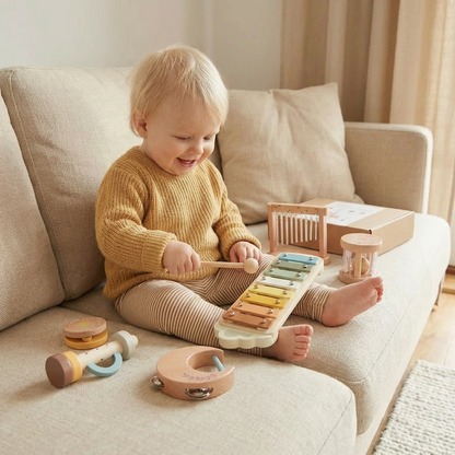 Baby trä-klangleksaksset – 6-delat sensoriskt musik- och klangleksakset