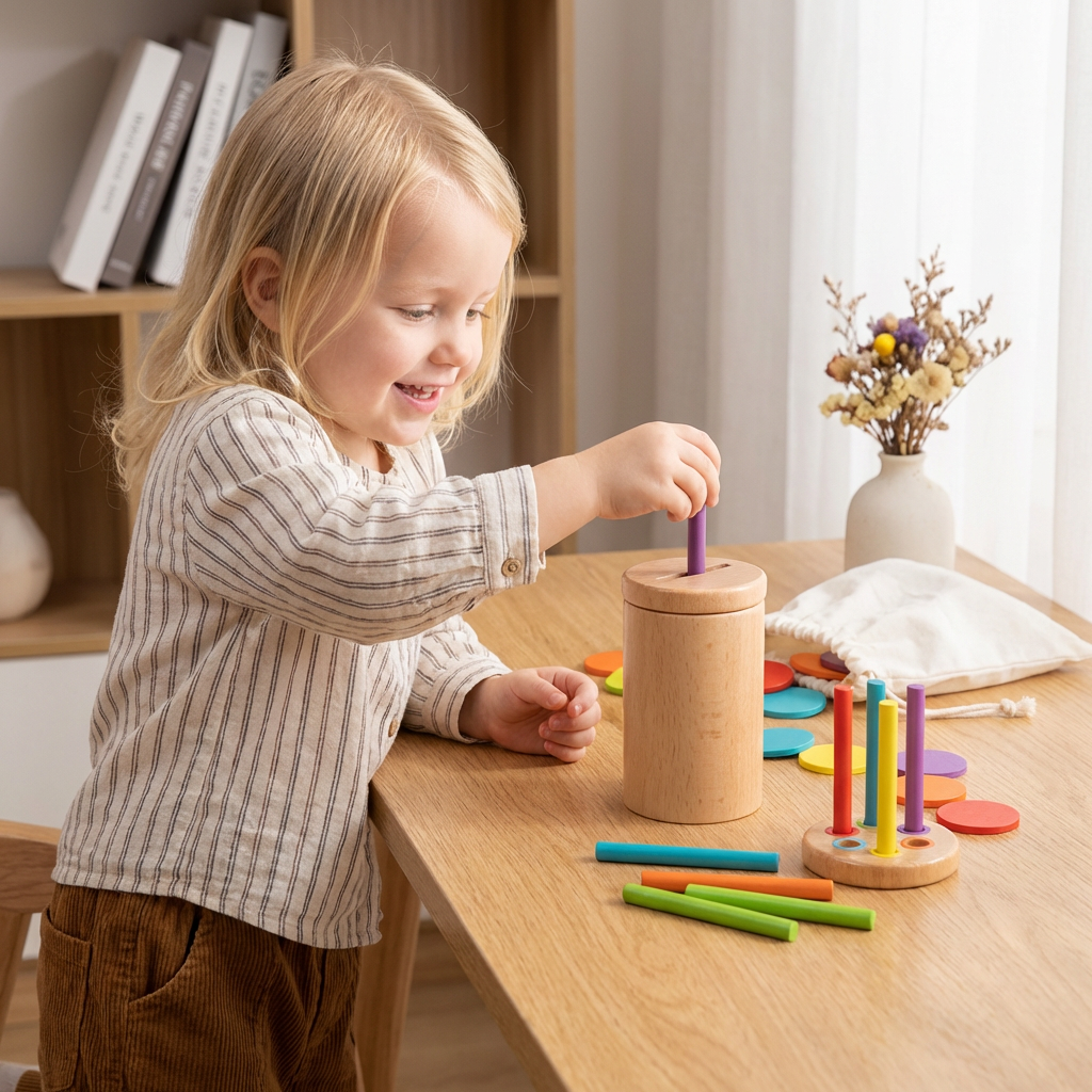 Montessori Träleksak för Barn – Färg- och Formsorteringsspel för Lärande