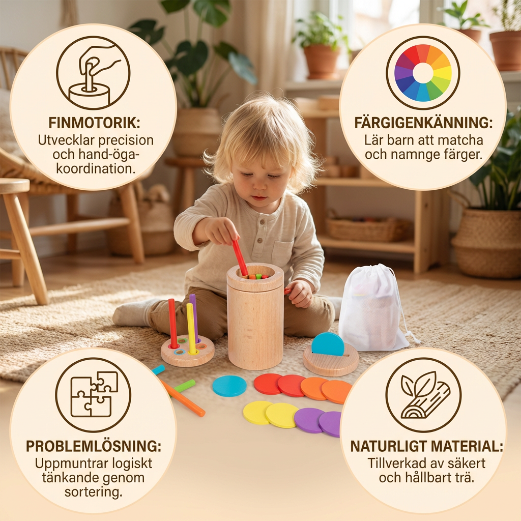 Montessori Träleksak för Barn – Färg- och Formsorteringsspel för Lärande