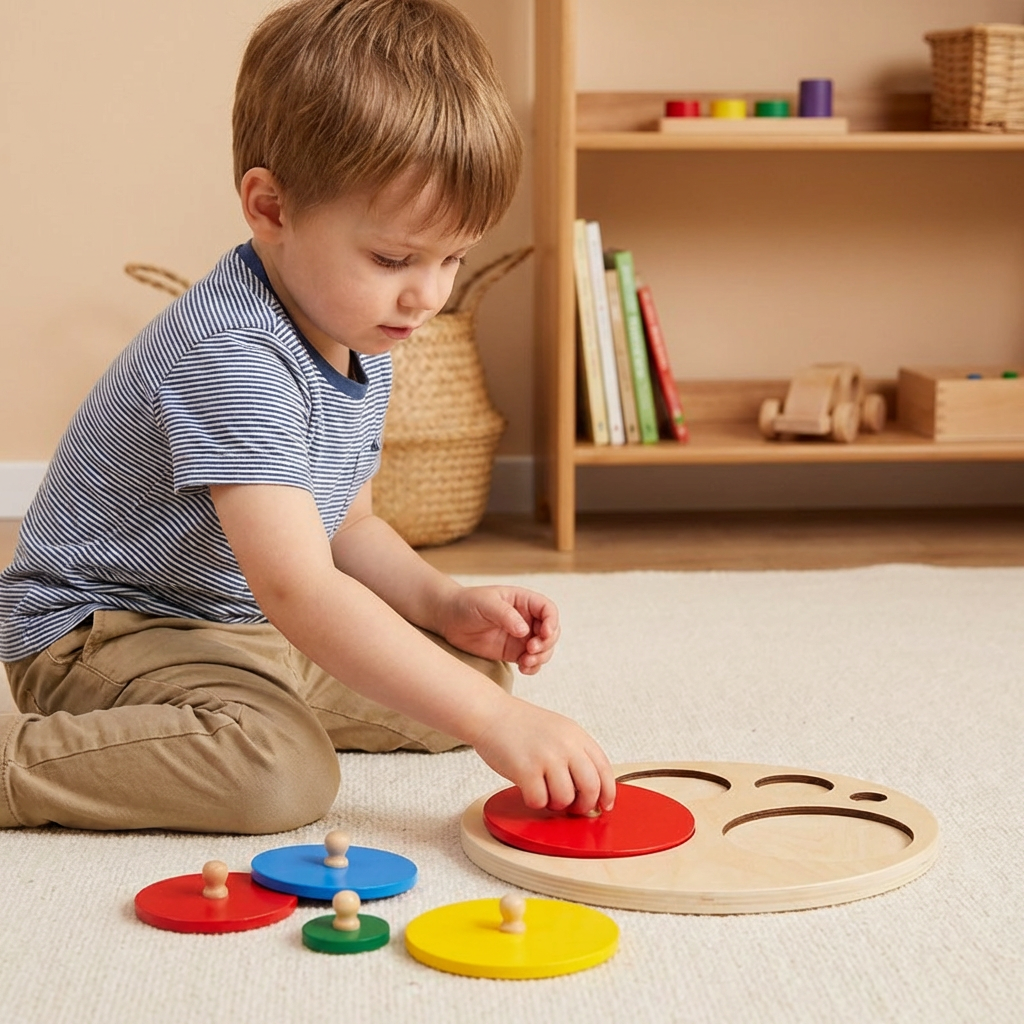 Montessori Träpussel Med Former – Pedagogisk Leksak För Sortering Av Geometri Och Färger För Barn