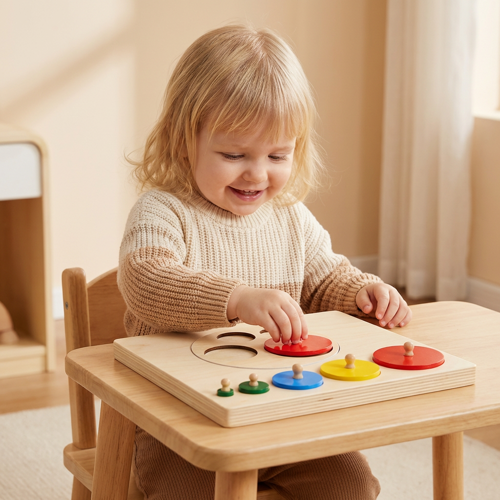 Montessori Träpussel Med Former – Pedagogisk Leksak För Sortering Av Geometri Och Färger För Barn