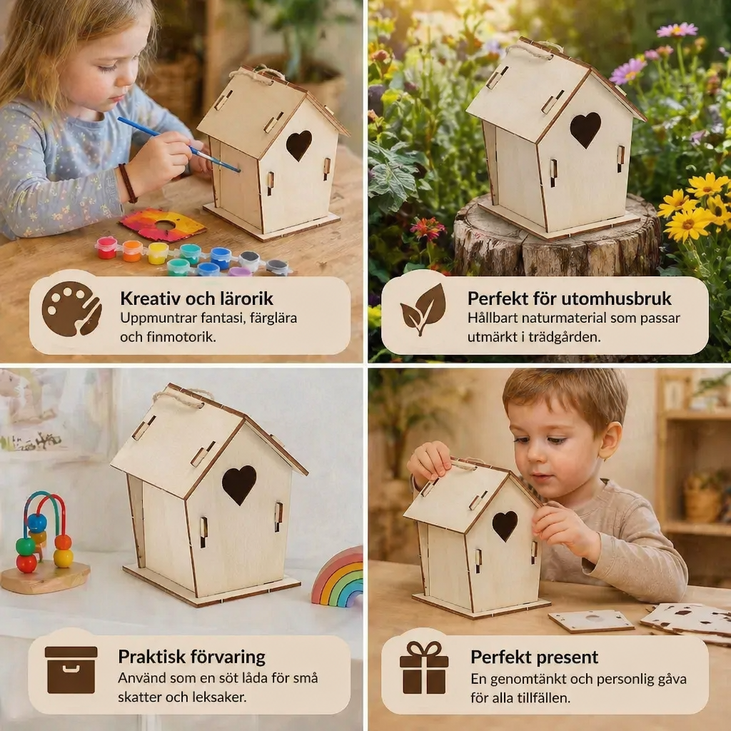 Färgglatt DIY Trädfågelhus Set för Barn – Måla & Bastu Set