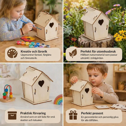 Färgglatt DIY Trädfågelhus Set för Barn – Måla & Bastu Set