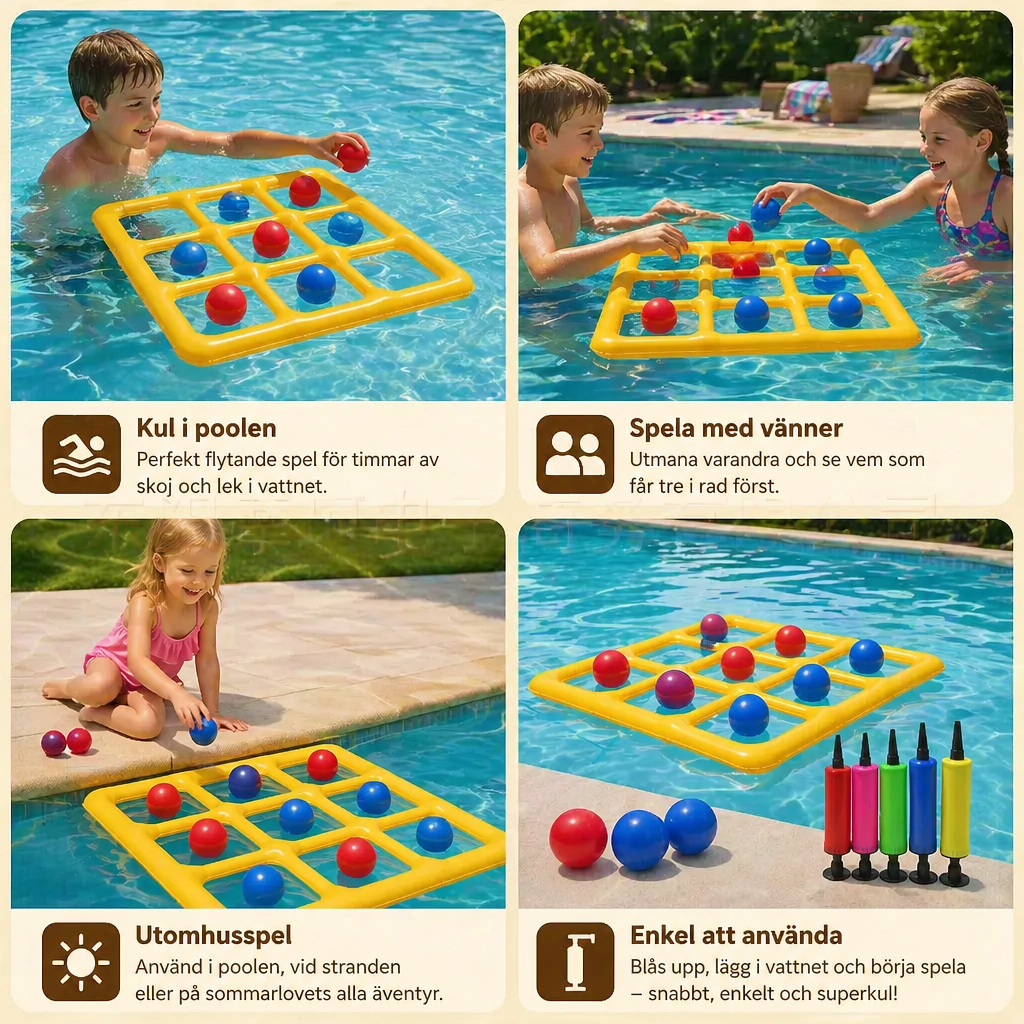Uppblåsbart Pool Tic-Tac-Toe Spel – Vatten Partyspel med Bollar och Pump