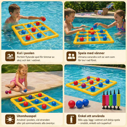 Uppblåsbart Pool Tic-Tac-Toe Spel – Vatten Partyspel med Bollar och Pump
