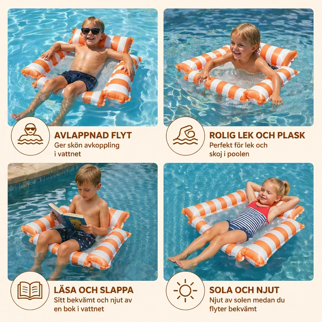 Uppblåsbart Poolsäte för Barn – Vattenhängmatta med Nätyta