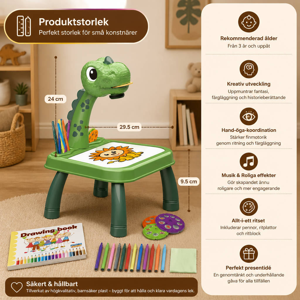 Dinosaurie Projektions Ritbord för Barn med Pennor och Musik
