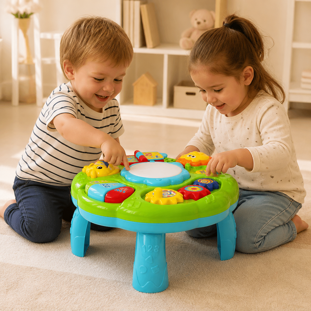 Baby Musikaktivitetstabell med Trumma, Kugghjul och Djurljud